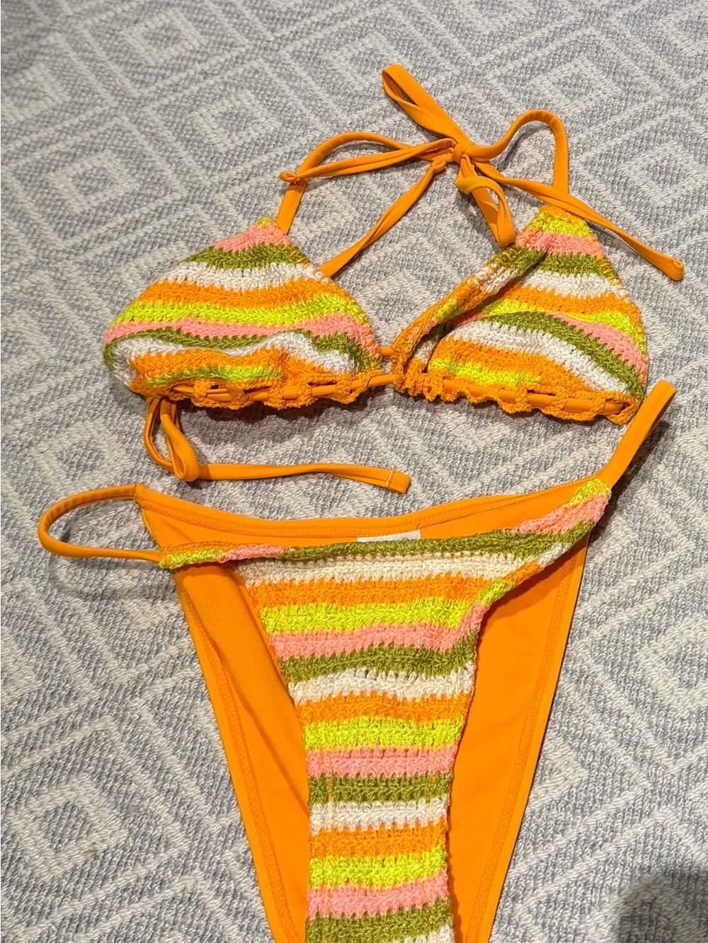 Orange Crochet-Striped Bikini